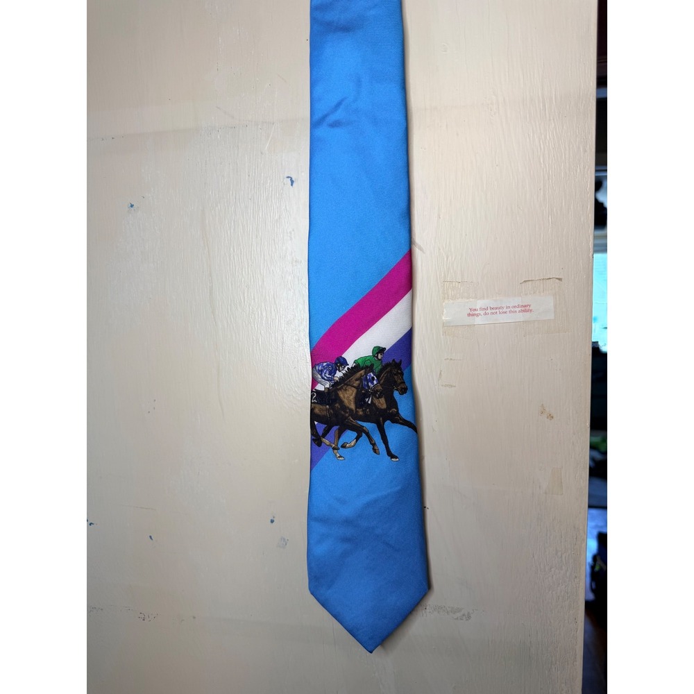 Cremieux Mens Silk Tie Blue Equestrian Horse Racing Stripe Made in Italy - Picture 4 of 4